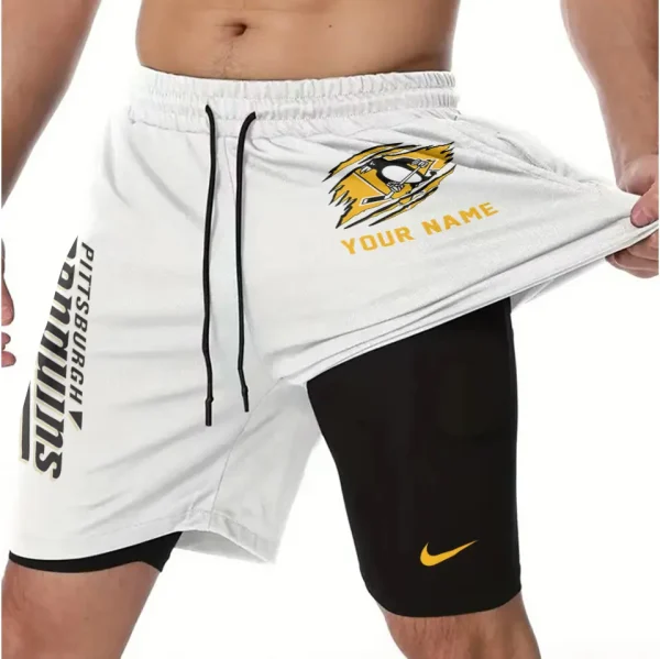 Pittsburgh Penguins Men Outdoor Casual Training Sports Shorts 2-in-1 Double-Layer Shorts SPT2LAYERS112 - Image 2