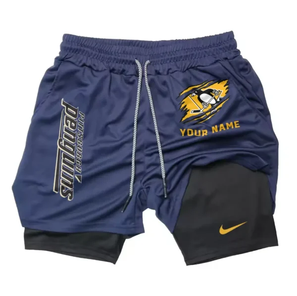 Pittsburgh Penguins Men Outdoor Casual Training Sports Shorts 2-in-1 Double-Layer Shorts SPT2LAYERS112