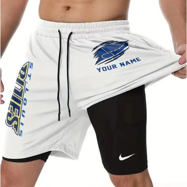 St. Louis Blues Men Outdoor Casual Training Sports Shorts 2-in-1 Double-Layer Shorts SPT2LAYERS115