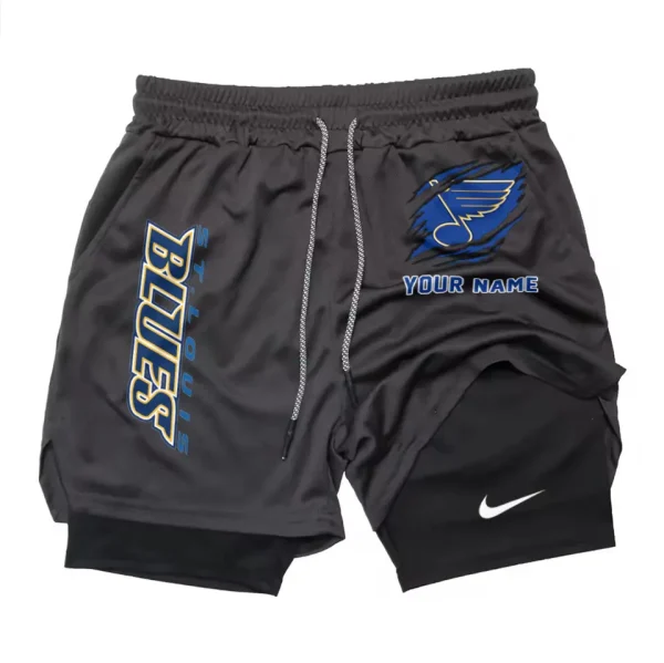St. Louis Blues Men Outdoor Casual Training Sports Shorts 2-in-1 Double-Layer Shorts SPT2LAYERS115 - Image 2