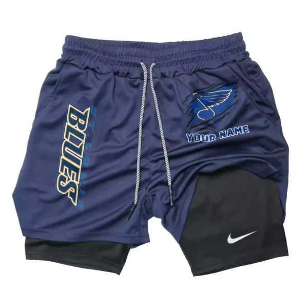 St. Louis Blues Men Outdoor Casual Training Sports Shorts 2-in-1 Double-Layer Shorts SPT2LAYERS115 - Image 4