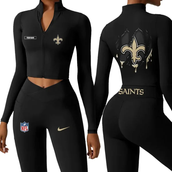 New Orleans Saints Zipper Sports Top Women Gym Long Sleeve for Fitness SPTZSTW156 - Image 2