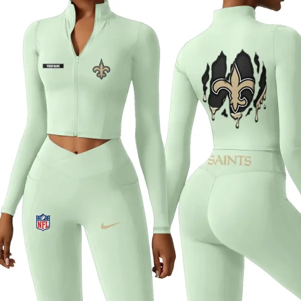 New Orleans Saints Zipper Sports Top Women Gym Long Sleeve for Fitness SPTZSTW156 - Image 3