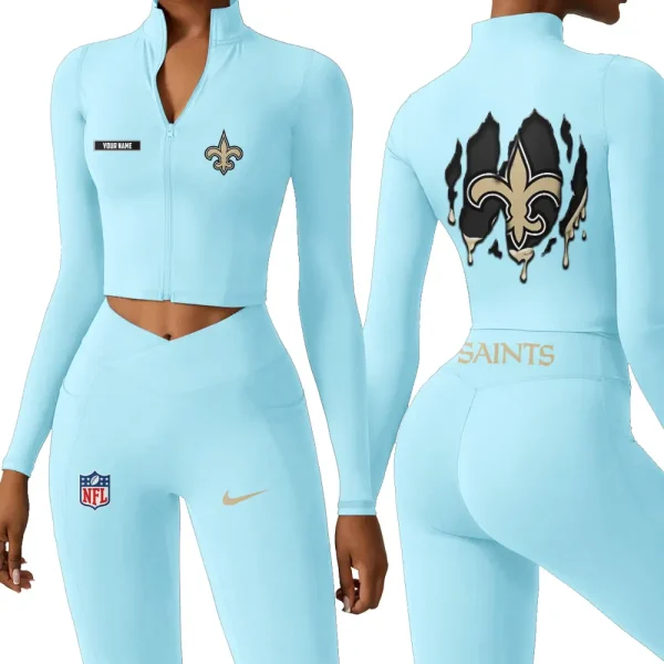 New Orleans Saints Zipper Sports Top Women Gym Long Sleeve for Fitness SPTZSTW156 - Image 4