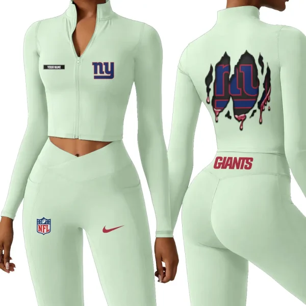 New York Giants Zipper Sports Top Women Gym Long Sleeve for Fitness SPTZSTW157 - Image 2