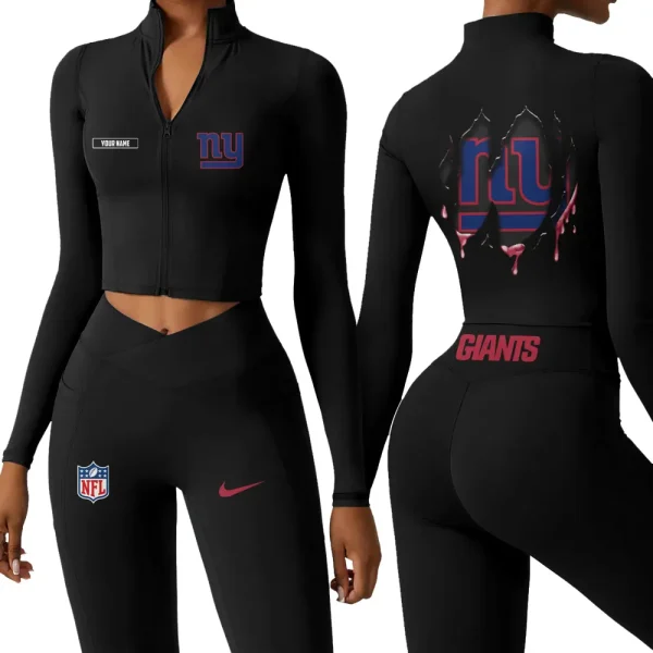 New York Giants Zipper Sports Top Women Gym Long Sleeve for Fitness SPTZSTW157 - Image 3