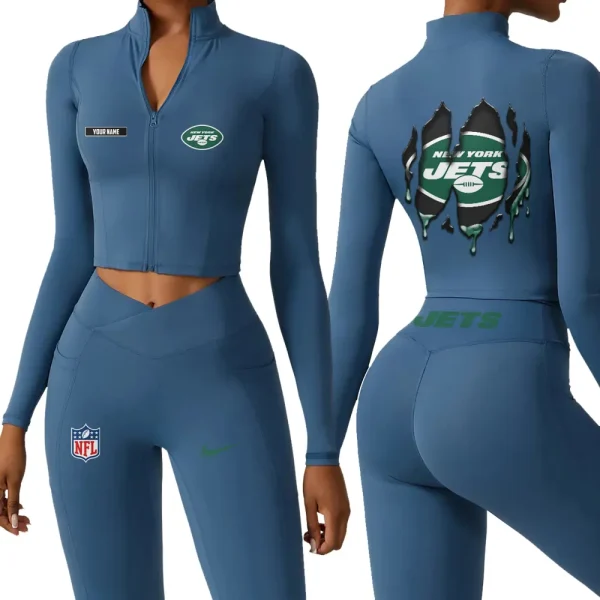 New York Jets Zipper Sports Top Women Gym Long Sleeve for Fitness SPTZSTW158 - Image 2