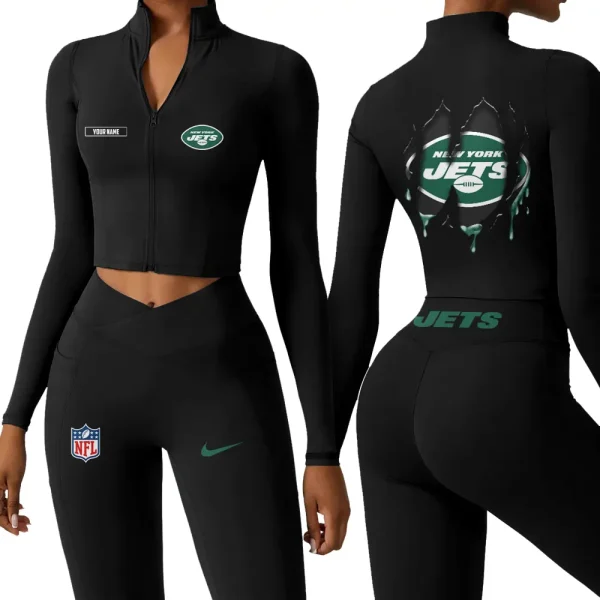 New York Jets Zipper Sports Top Women Gym Long Sleeve for Fitness SPTZSTW158 - Image 3
