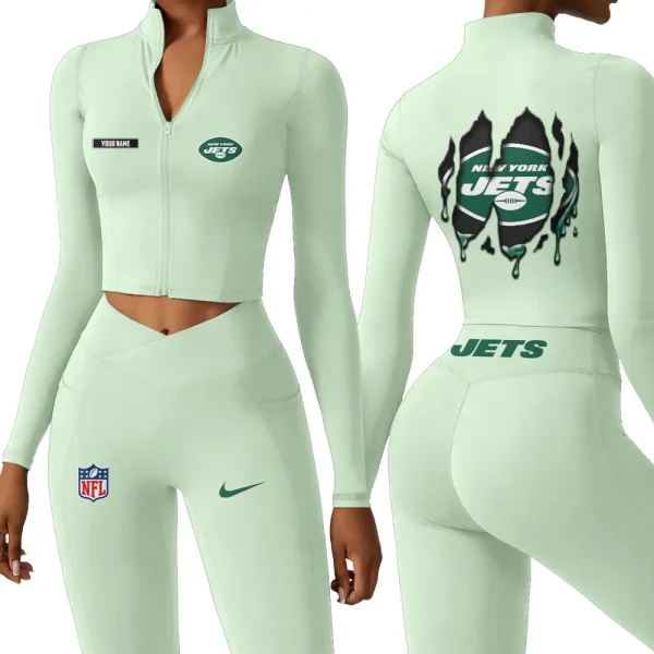 New York Jets Zipper Sports Top Women Gym Long Sleeve for Fitness SPTZSTW158 - Image 4