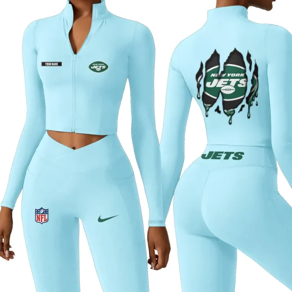 New York Jets Zipper Sports Top Women Gym Long Sleeve for Fitness SPTZSTW158