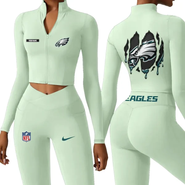 Philadelphia Eagles Zipper Sports Top Women Gym Long Sleeve for Fitness SPTZSTW159 - Image 2