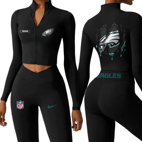 Philadelphia Eagles Zipper Sports Top Women Gym Long Sleeve for Fitness SPTZSTW159 - Image 3