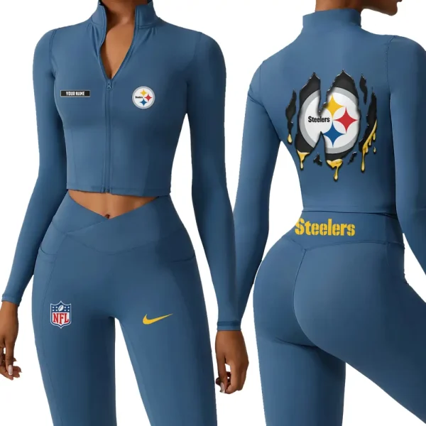 Pittsburgh Steelers Zipper Sports Top Women Gym Long Sleeve for Fitness SPTZSTW160