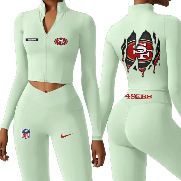 San Francisco 49ers Zipper Sports Top Women Gym Long Sleeve for Fitness SPTZSTW161 - Image 2