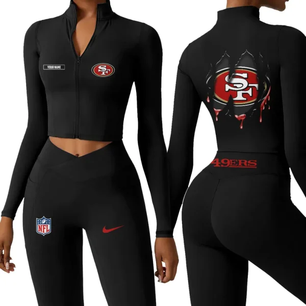 San Francisco 49ers Zipper Sports Top Women Gym Long Sleeve for Fitness SPTZSTW161 - Image 3