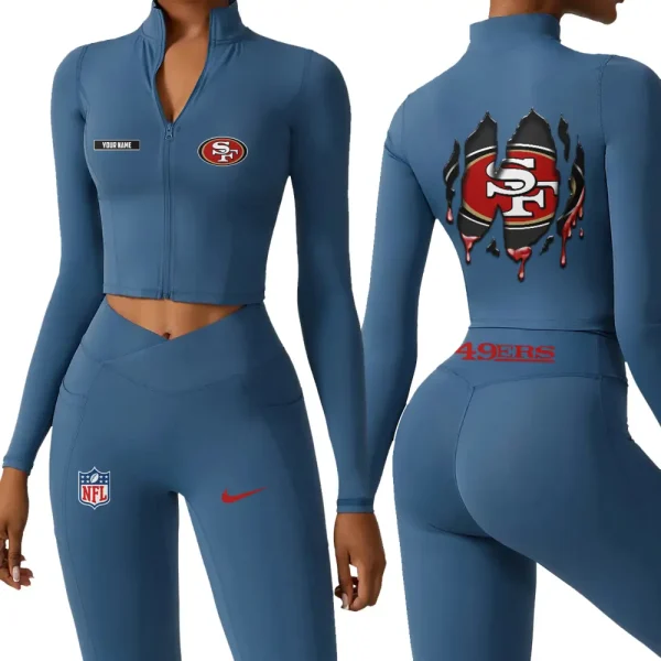 San Francisco 49ers Zipper Sports Top Women Gym Long Sleeve for Fitness SPTZSTW161 - Image 4
