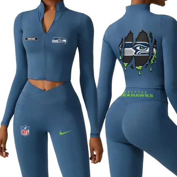Seattle Seahawks Zipper Sports Top Women Gym Long Sleeve for Fitness SPTZSTW162