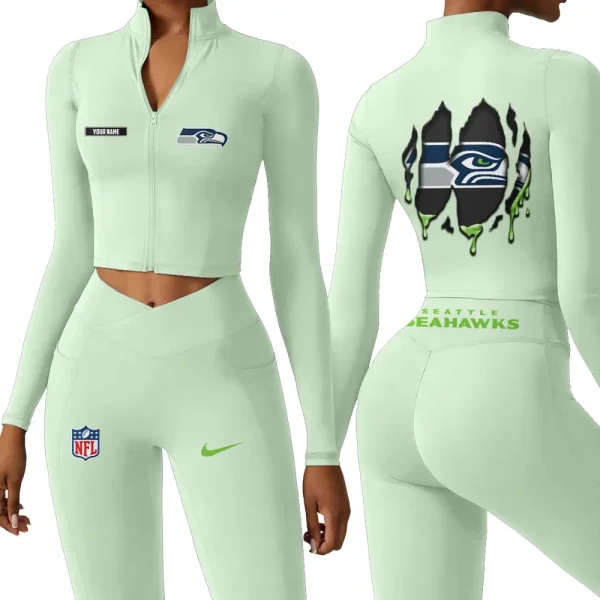 Seattle Seahawks Zipper Sports Top Women Gym Long Sleeve for Fitness SPTZSTW162 - Image 3