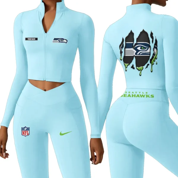 Seattle Seahawks Zipper Sports Top Women Gym Long Sleeve for Fitness SPTZSTW162 - Image 4