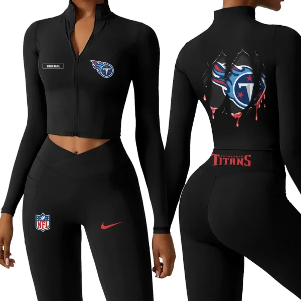Tennessee Titans Zipper Sports Top Women Gym Long Sleeve for Fitness SPTZSTW164 - Image 2