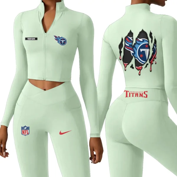 Tennessee Titans Zipper Sports Top Women Gym Long Sleeve for Fitness SPTZSTW164 - Image 3