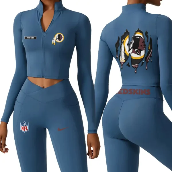 Washington Redskins Zipper Sports Top Women Gym Long Sleeve for Fitness SPTZSTW166