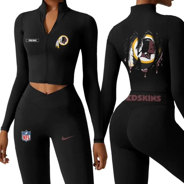 Washington Redskins Zipper Sports Top Women Gym Long Sleeve for Fitness SPTZSTW166 - Image 2