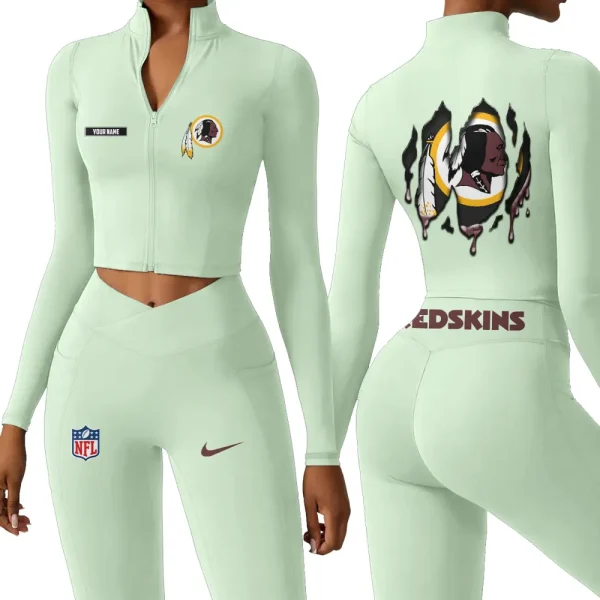Washington Redskins Zipper Sports Top Women Gym Long Sleeve for Fitness SPTZSTW166 - Image 3