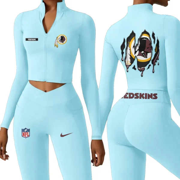 Washington Redskins Zipper Sports Top Women Gym Long Sleeve for Fitness SPTZSTW166 - Image 4
