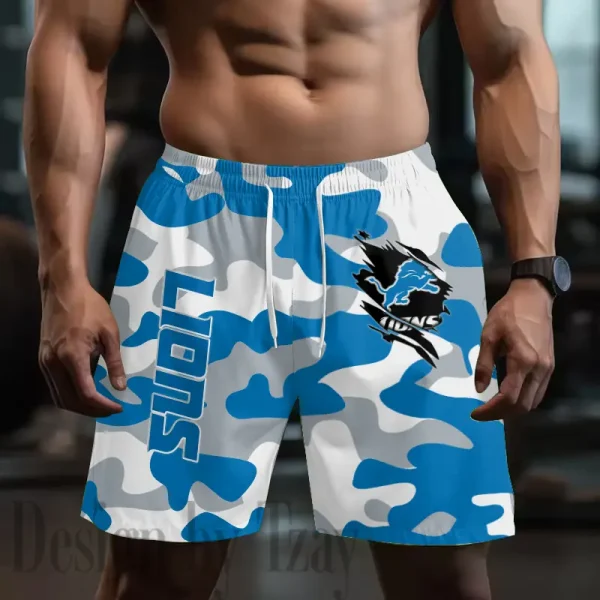 Detroit Lions Men's Beach Shorts Quick Dry Material Fitness Summer Casual Sports BGSHORT793