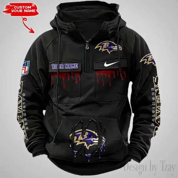 Baltimore Ravens Fashionable Outerwear Men's Autumn Winter Hooded Sweatshirt Cool Motorcycle Shirt AZVMHD928 - Image 2