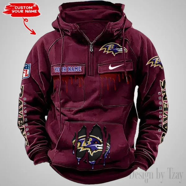 Baltimore Ravens Fashionable Outerwear Men's Autumn Winter Hooded Sweatshirt Cool Motorcycle Shirt AZVMHD928 - Image 3