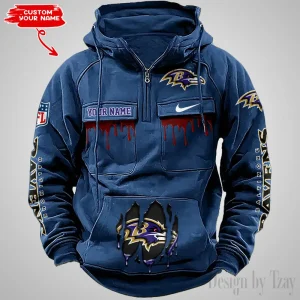 Baltimore Ravens Fashionable Outerwear Men's Autumn Winter Hooded Sweatshirt Cool Motorcycle Shirt AZVMHD928