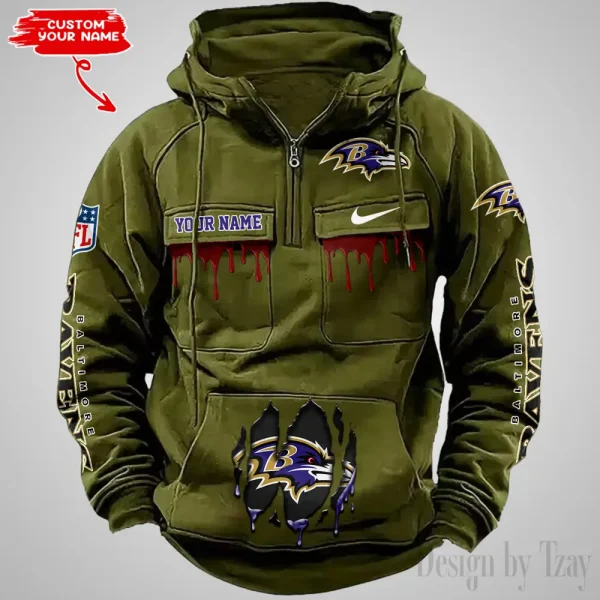 Baltimore Ravens Fashionable Outerwear Men's Autumn Winter Hooded Sweatshirt Cool Motorcycle Shirt AZVMHD928 - Image 4