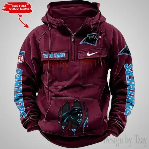 Carolina Panthers Fashionable Outerwear Men's Autumn Winter Hooded Sweatshirt Cool Motorcycle Shirt AZVMHD930