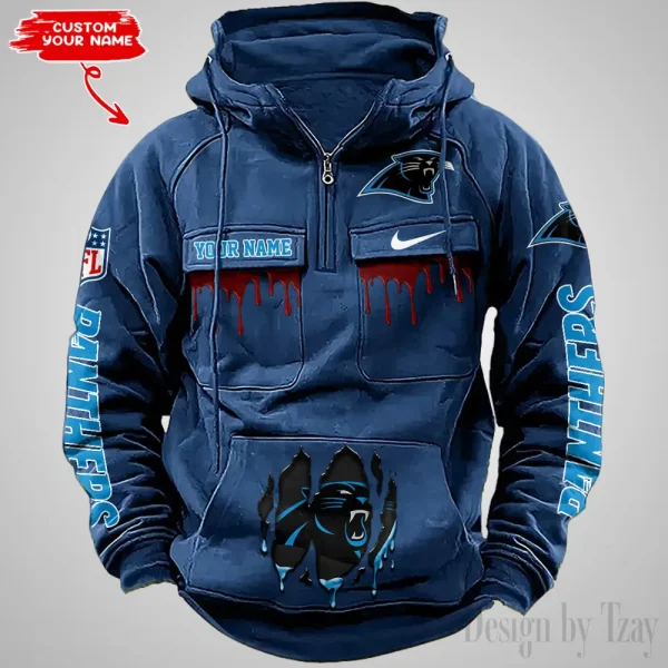 Carolina Panthers Fashionable Outerwear Men's Autumn Winter Hooded Sweatshirt Cool Motorcycle Shirt AZVMHD930 - Image 2