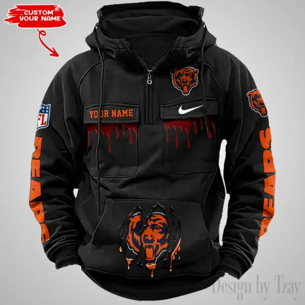 Chicago Bears Fashionable Outerwear Men's Autumn Winter Hooded Sweatshirt Cool Motorcycle Shirt AZVMHD931