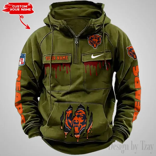 Chicago Bears Fashionable Outerwear Men's Autumn Winter Hooded Sweatshirt Cool Motorcycle Shirt AZVMHD931 - Image 3