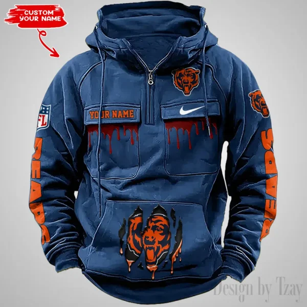 Chicago Bears Fashionable Outerwear Men's Autumn Winter Hooded Sweatshirt Cool Motorcycle Shirt AZVMHD931 - Image 4