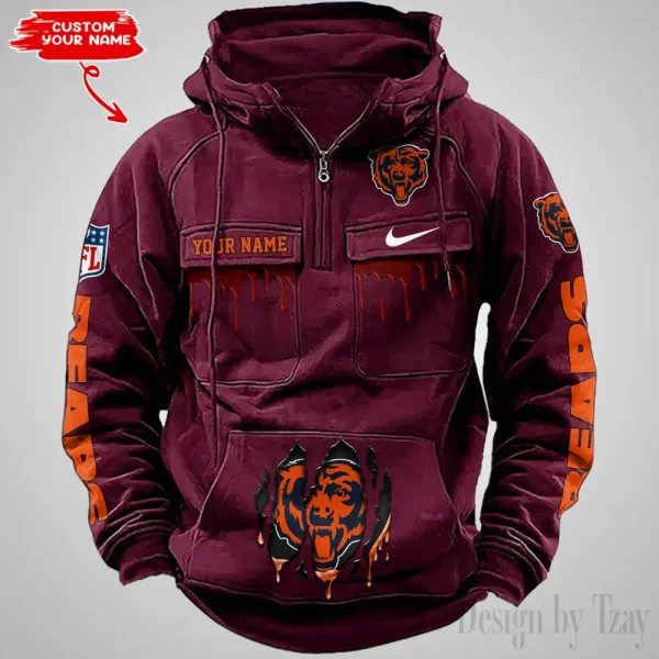 Chicago Bears Fashionable Outerwear Men's Autumn Winter Hooded Sweatshirt Cool Motorcycle Shirt AZVMHD931 - Image 5