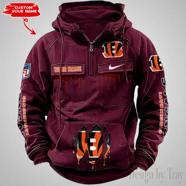 Cincinnati Bengals Fashionable Outerwear Men's Autumn Winter Hooded Sweatshirt Cool Motorcycle Shirt AZVMHD932 - Image 2