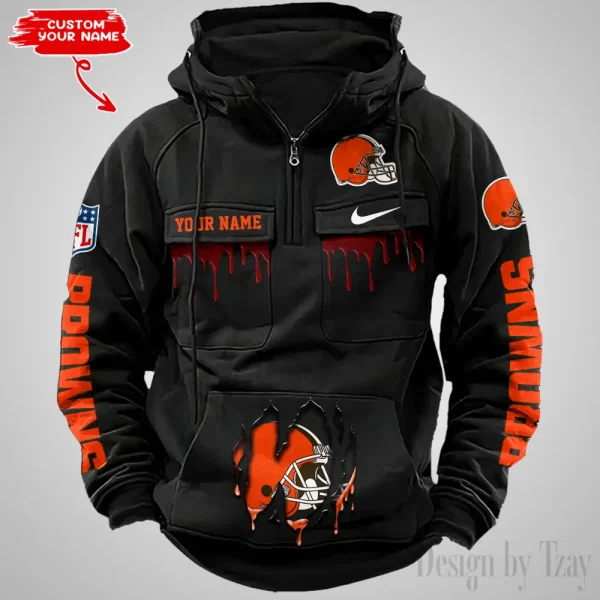 Cleveland Browns Fashionable Outerwear Men's Autumn Winter Hooded Sweatshirt Cool Motorcycle Shirt AZVMHD933 - Image 2