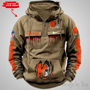 Cleveland Browns Fashionable Outerwear Men's Autumn Winter Hooded Sweatshirt Cool Motorcycle Shirt AZVMHD933