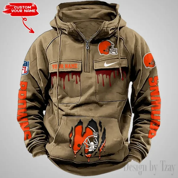 Cleveland Browns Fashionable Outerwear Men's Autumn Winter Hooded Sweatshirt Cool Motorcycle Shirt AZVMHD933