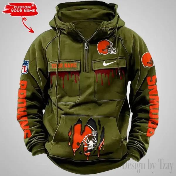 Cleveland Browns Fashionable Outerwear Men's Autumn Winter Hooded Sweatshirt Cool Motorcycle Shirt AZVMHD933 - Image 3