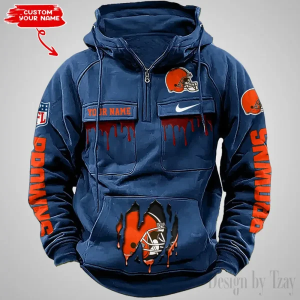 Cleveland Browns Fashionable Outerwear Men's Autumn Winter Hooded Sweatshirt Cool Motorcycle Shirt AZVMHD933 - Image 4
