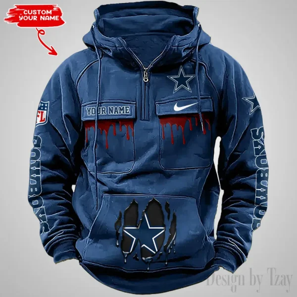 Dallas Cowboys Fashionable Outerwear Men's Autumn Winter Hooded Sweatshirt Cool Motorcycle Shirt AZVMHD934