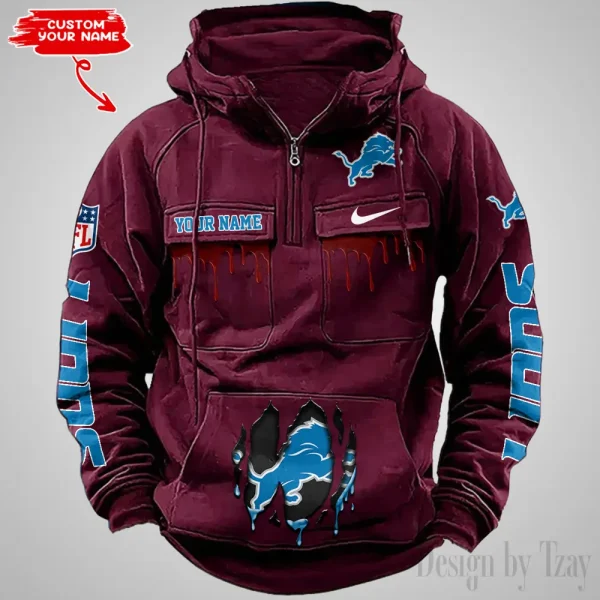 Detroit Lions Fashionable Outerwear Men's Autumn Winter Hooded Sweatshirt Cool Motorcycle Shirt AZVMHD936 - Image 2