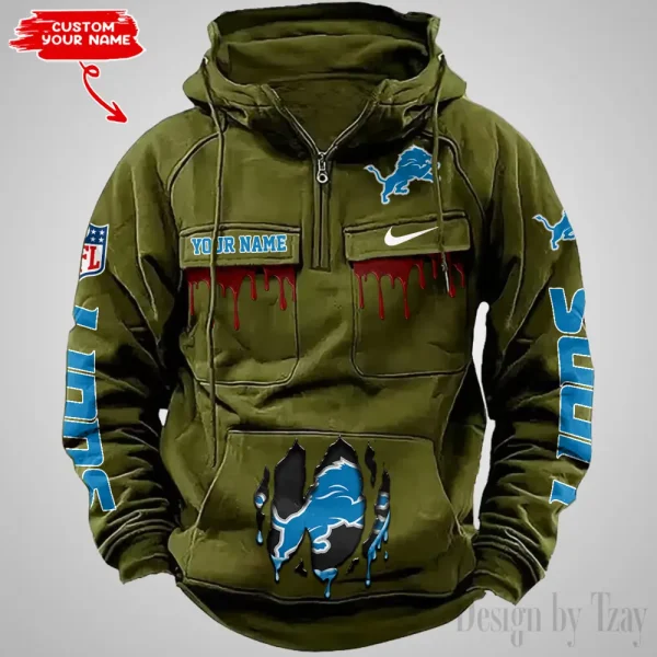 Detroit Lions Fashionable Outerwear Men's Autumn Winter Hooded Sweatshirt Cool Motorcycle Shirt AZVMHD936 - Image 3