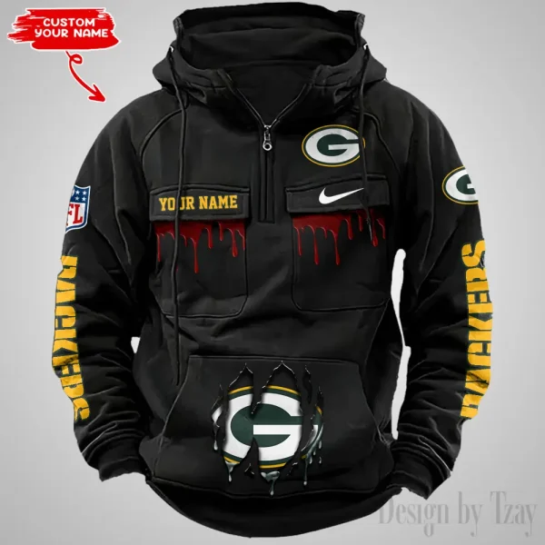 Green Bay Packers Fashionable Outerwear Men's Autumn Winter Hooded Sweatshirt Cool Motorcycle Shirt AZVMHD937 - Image 2